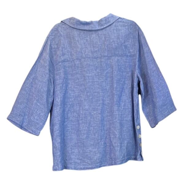 Tahari Womens 1X Blue/White V Neck 100%Linen Accent Buttons 3/4 Sleeves Hobo - Picture 2 of 8